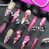 Press-On Nails Women Handmade Purple Red Leopard Ombre French Style Acrylic Tips Long Almond Shape Ultra-Thin Seamless Fit