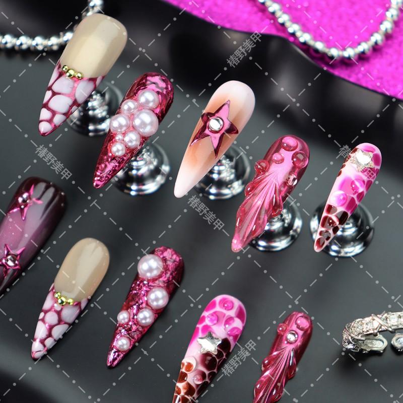 Press-On Nails Women Handmade Purple Red Leopard Ombre French Style Acrylic Tips Long Almond Shape Ultra-Thin Seamless Fit
