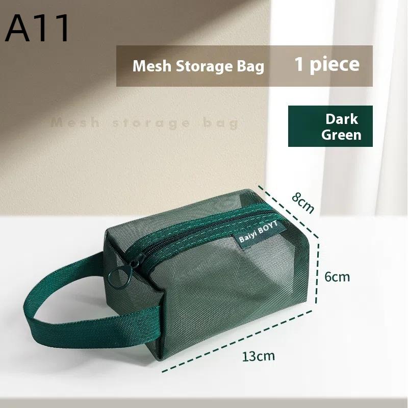 1Pc Portable Mini Zipper Mesh Storage Bag Coin Purse Small Square Mesh Coin Purse Travel Storage Carry Pouch With Zippered