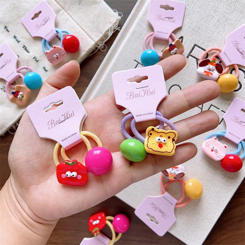 Dziecięcy Letni Kolorowy i Uroczy Trójwymiarowy Zestaw Wyrażeń Akrylowy Pierścień do Włosów Dziewczęcy Duży Sznurek do Włosów