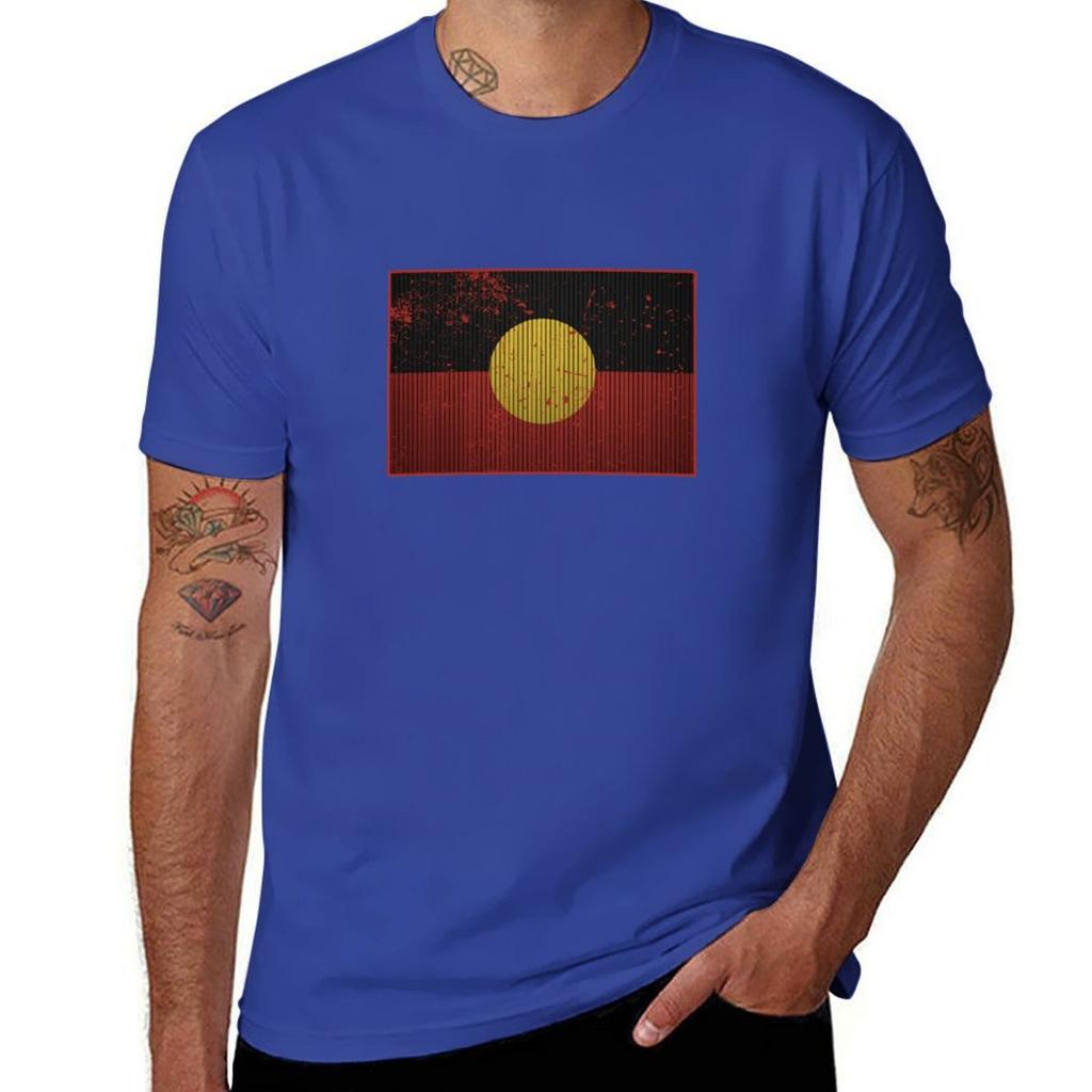 Distressed Aboriginal Flag T-Shirt New Edition Blanks Summer Clothes Fruit of the Loom Mens T Shirts
