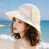 New mesh bow big eaves bucket hat women's spring and summer breathable sunscreen face small sun hat versatile sun hat