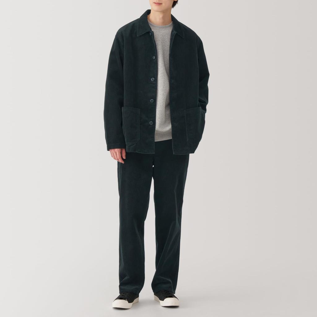 MUJI Men's Kapok-Blend Corduroy Wide Pants (AE0XXA4A) Black, Size S