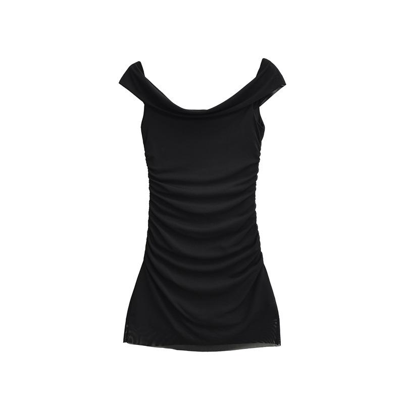 Pure Desire Women's One-Shoulder Hip-Hugging Pleated Slimming Mesh Dress