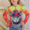 Children's Cartoon Animal Cat Dog Print Colorful Cute T-shirts Boys Long Sleeved Fashionable Soft Comfortable Top