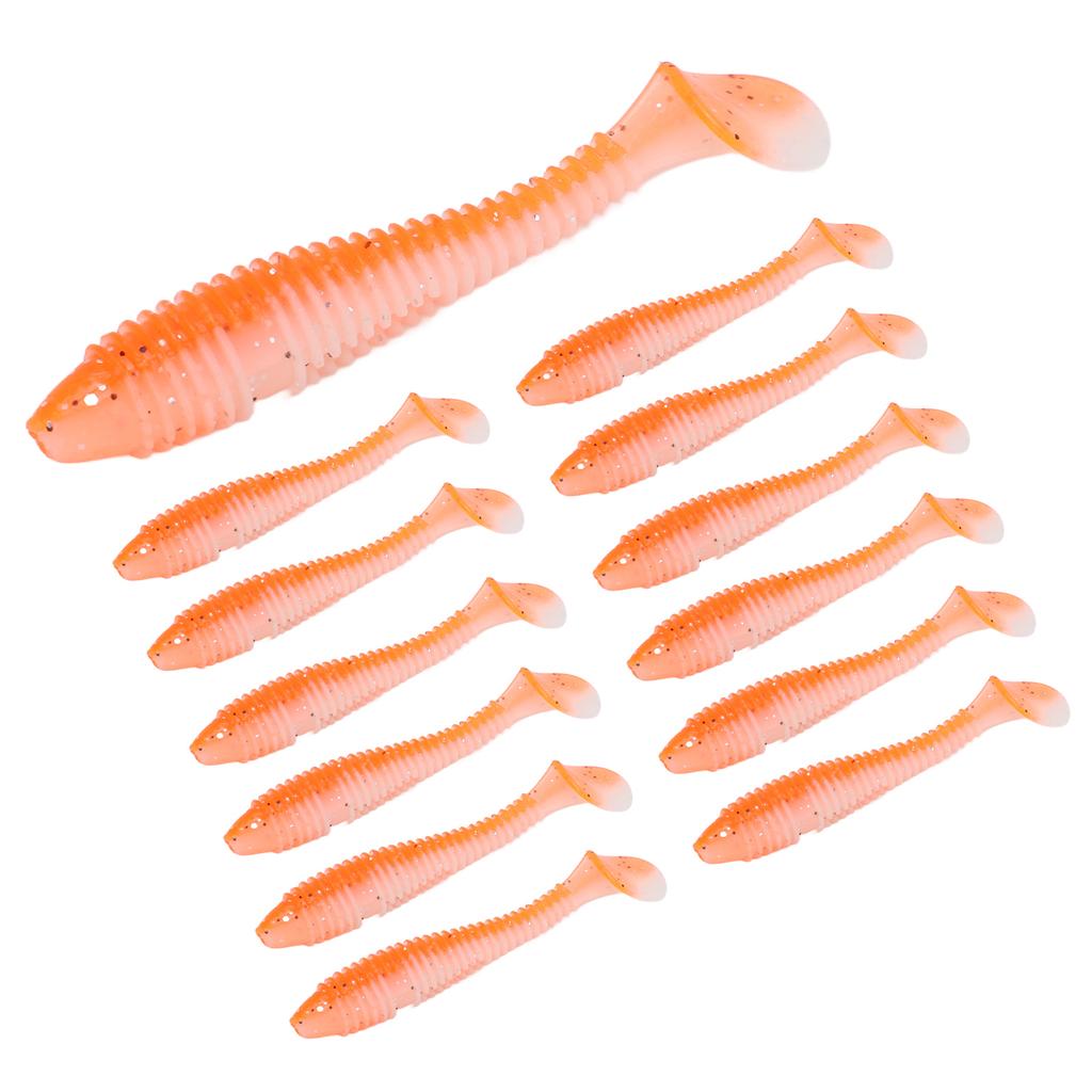 15Pcs Silicone Soft Lure Simulation T Tail Fishing Bait Double Color with Spiral Pattern for Sea