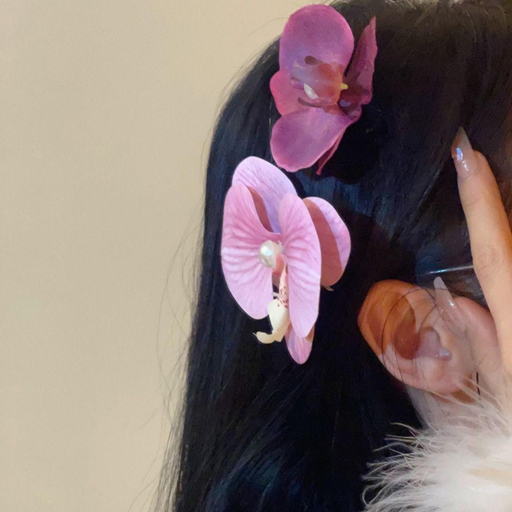 Butterfly Orchid Orchid Flower Hairpin Cloth Girl Hair Clip Cute Flower Hair Clip Seaside