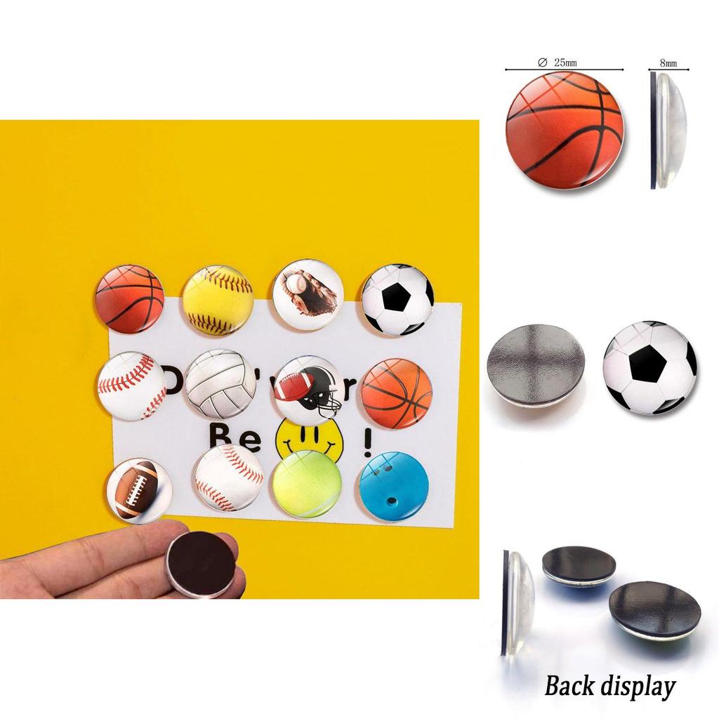 Stylish Basketball Soccer Volleyball Crystal Glass Fridge Magnets 25mm Decorative