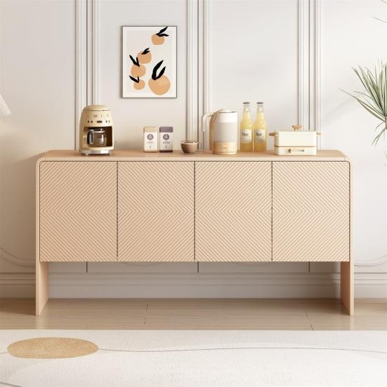 Sideboard Buffet with 4 Doors 4-Compartments Adjustable Shelves Large Capacity Minimalist Living Room Entrance Area Kitchen Wood Floor Storage Cabinet