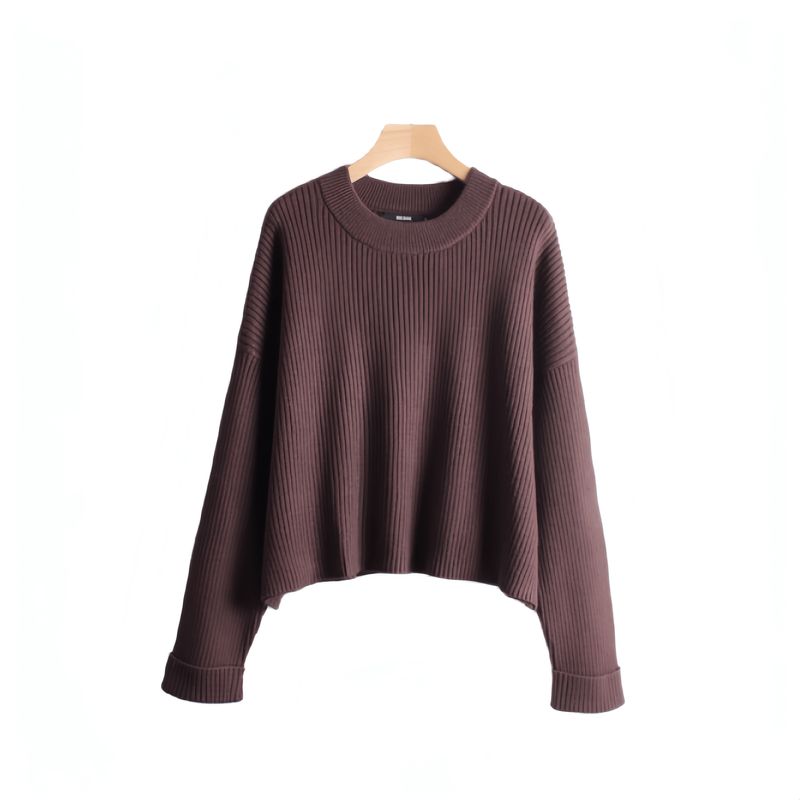 

Niunijia Spring and Autumn Women s round Neck Loose Version Fashion Style Long Sleeves Sunken Stripe Pullover Sweater 2474 Coffee S