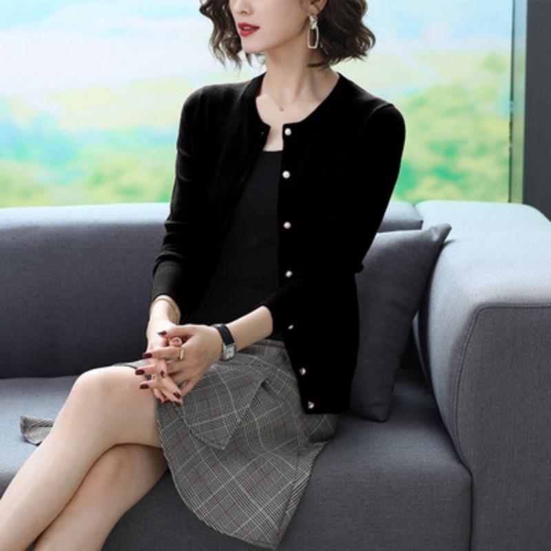 Φθινοπωρινά Γυναικεία Πλεκτά Ζακέτες Καρντιγκάν Μακρυμάνικα Χαλαρά Κορεάτικα Πουλόβερ Μονόχρωμα Καρντιγκάν με Στρογγυλή Λαιμόκοψη