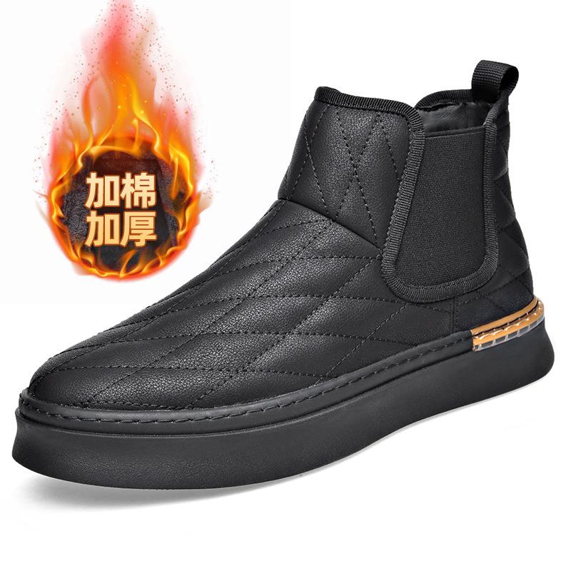 2024 Winter Shoes for Men Ankle Boots Genuine Leather High Tops Leather Casual Shoes Man Outdoor Warm Plush Snow Boots