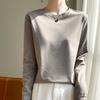 Women's Crew Neck Long Sleeve T-Shirt Regular Fit Elegant Lady Style Mercerized Cotton Solid Color Spring Casual Versatile Basic Layering Top