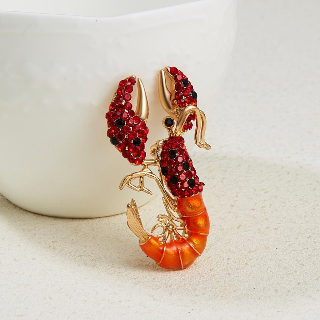 Spille Vintage a Forma di Aragosta con Strass Rossi per Donne Uomini Squisite Spille Smaltate a Forma di Gamberetto Insetto Cartone Animato Distintivo Animale Gioielli