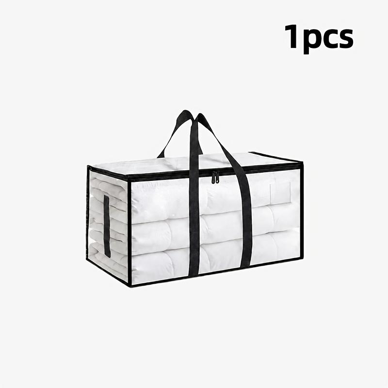 1Pc Heavy-Duty Waterproof Moving Storage Bag With Reinforced Handles And Zipper, Transparent Foldable Organizer Bag With Mesh Sides For Easy Viewing