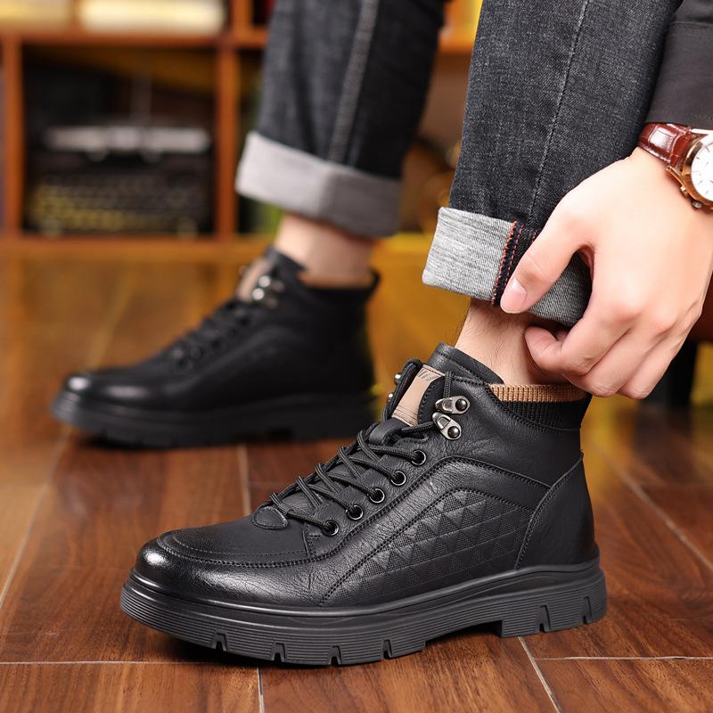 2025 new velvet Martin boots men's British style black leather boots casual high-top boots platform Northeast cotton shoes