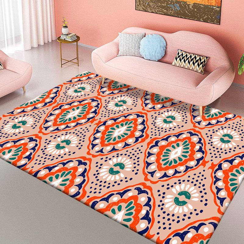 Living Room Retro Rug Bohemian Pattern Non-slip Round Rug Children's Room Floor Mat Bedroom