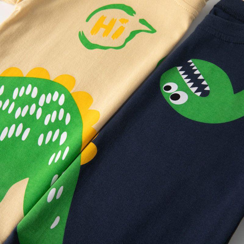 Children's Clothing Summer Kids Short-Sleeved T-shirt Boys and Girls Dinosaur round Neck Clothes Baby Boy Loose Shoulder 100% Cotton Coat