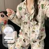Cartoon Sausage Dog Plus Size Women's Long Sleeve Pajama Set for Spring/Autumn