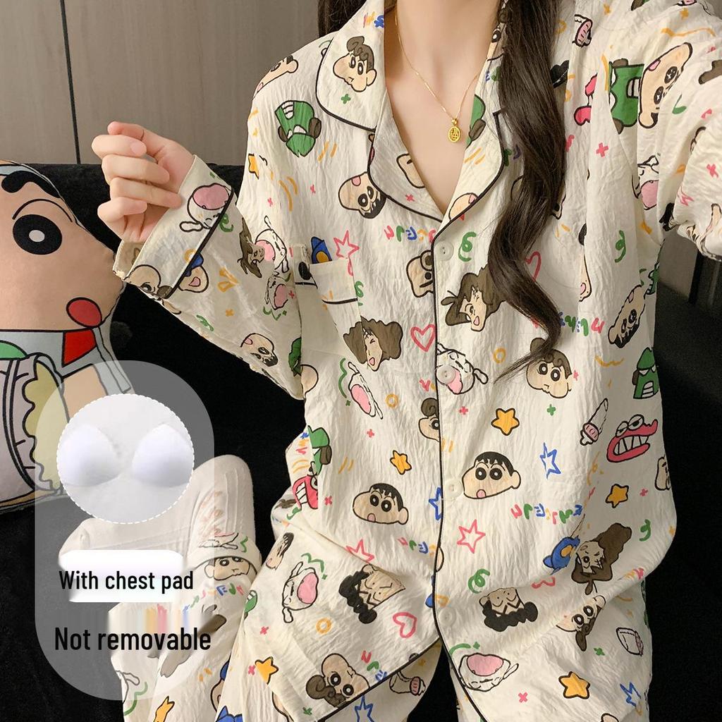 Cartoon Sausage Dog Plus Size Women's Long Sleeve Pajama Set for Spring/Autumn