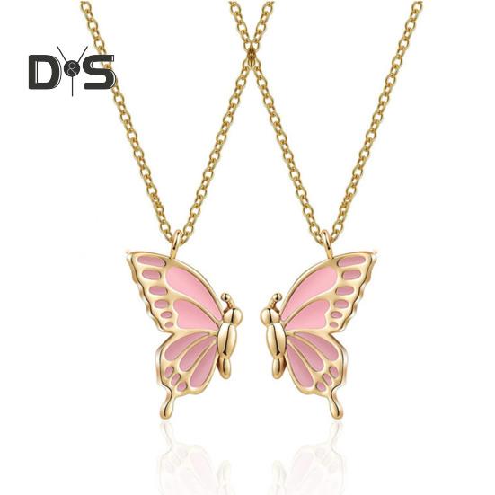 2Pcs/Set Friendship Necklace Meaningful Bright Luster Adjustable Extension Chain Decoration Gift Best Friend BFF Sister Butterfly Pendant Necklace