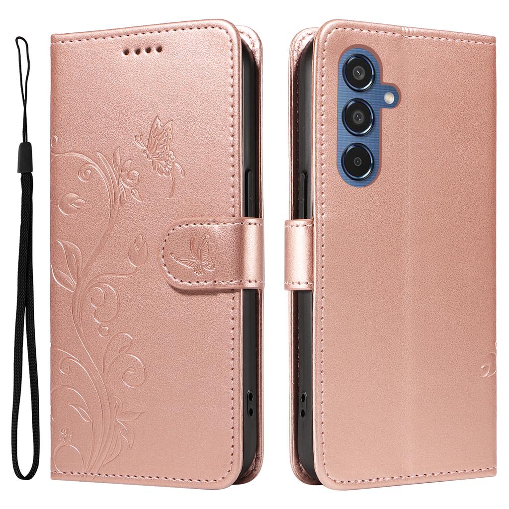 For Samsung Galaxy M35 5G PU Leather Cases Flower Pattern Wallet Stand Phone Cover with Strap