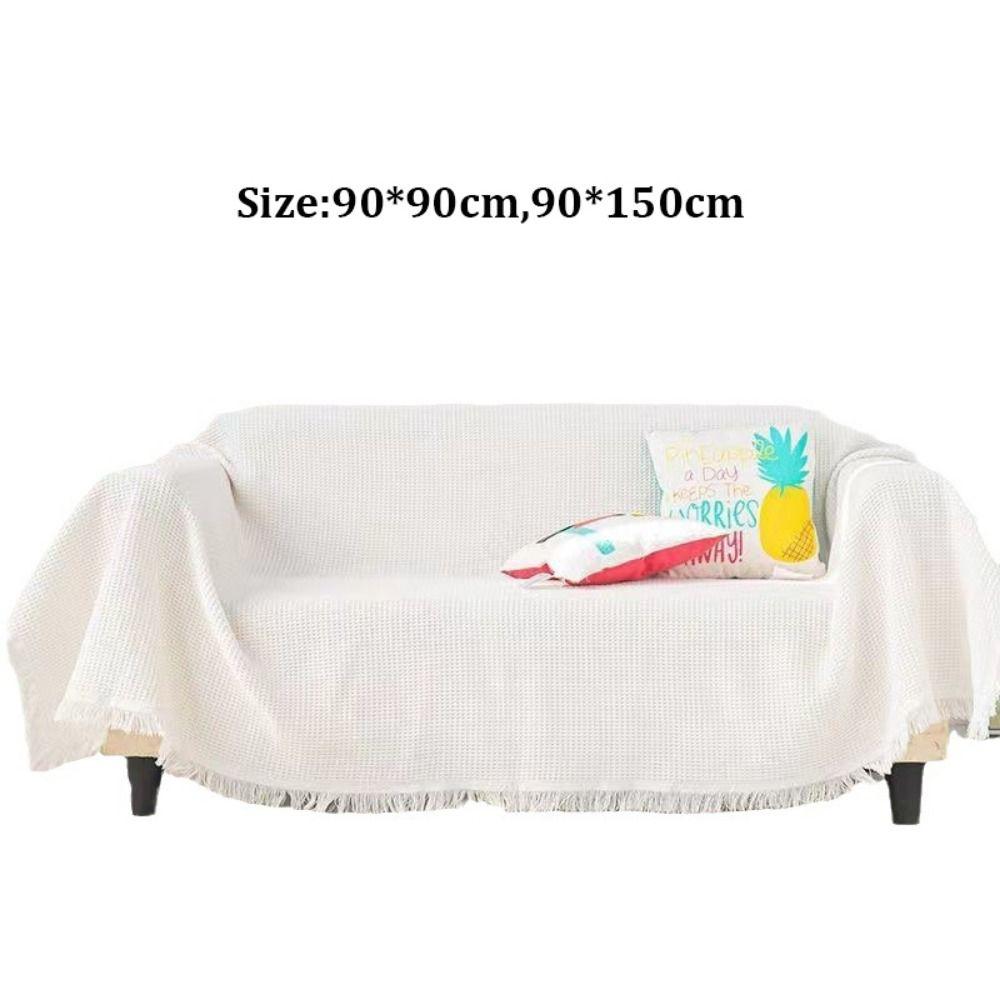 With Tassels Throw Blankets Anti-slip Vintage Cotton Blankets New Knitted White Sofa Towel