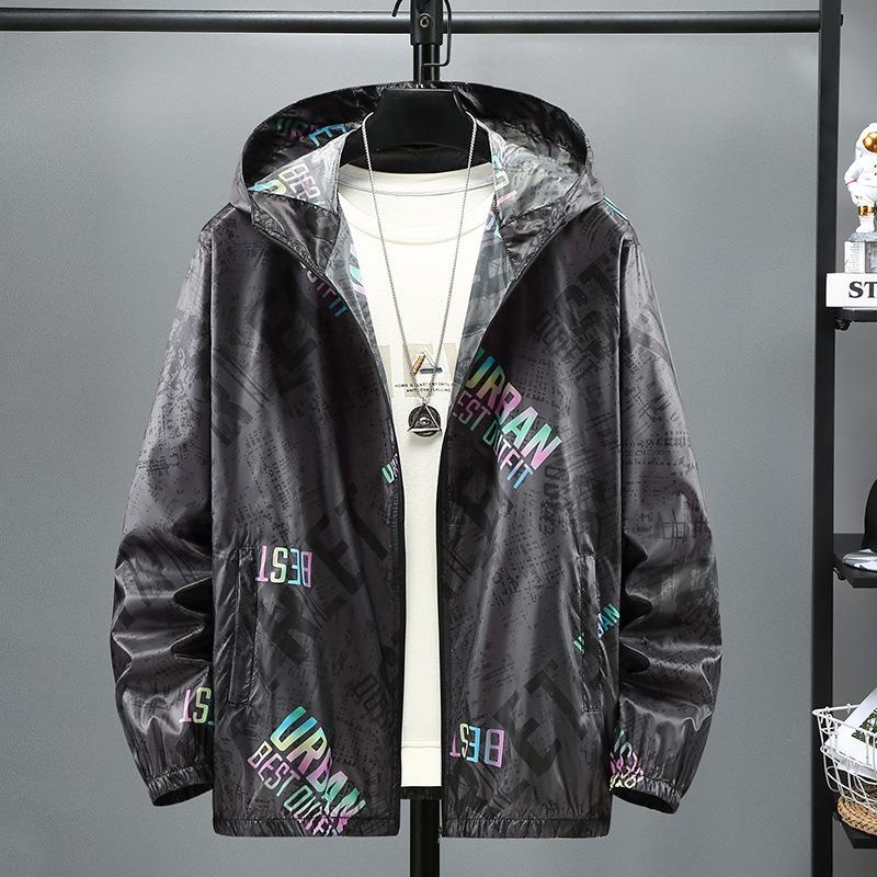 Large size ice silk sunscreen clothes, men's summer trendy fat thin jacket, UV-proof top, fat and enlarged sunscreen clothes.