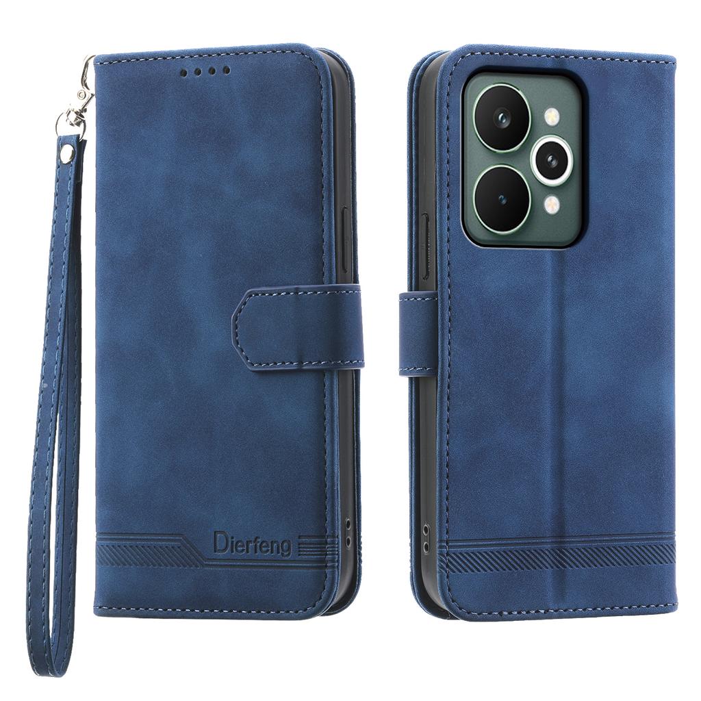 DIERFENG DF-03 For Realme 15 Pro 5G/15 5G Case Lines Imprint Wallet Leather Phone Cover with Wrist Strap
