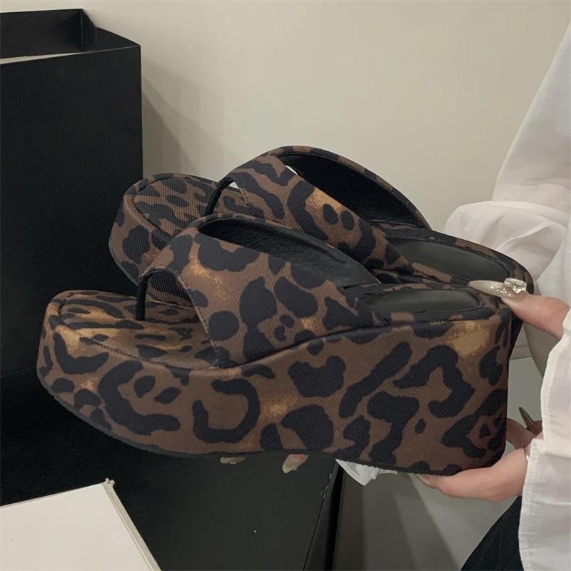Fashion Eilyken Summer  Fashion Clip Toe Leopard Print Platform Wedge Woman Slippers Chunky Heels FLIP FLOPS Shoes Zapatos De Mujer
