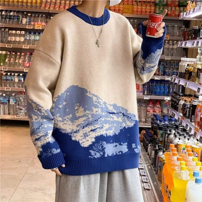 Herbst neu Amerikanische trendige Marke bedruckter Pullover Herren Koreanische Version trendiger Strickpullover Herren lässiger Pullover Herren Oberteil