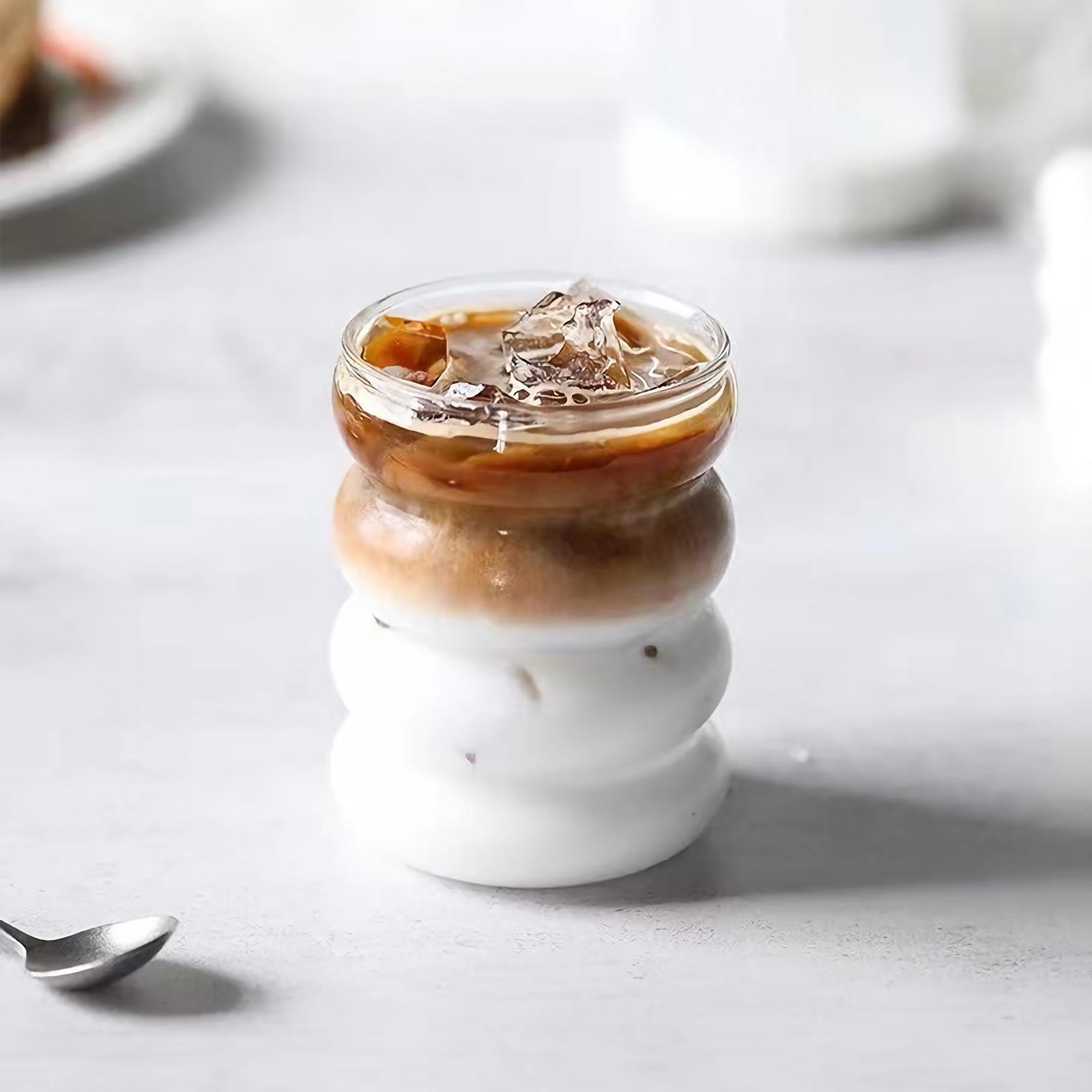 

400/13 Oz Wave Bubble Glass Set of 4 Iced American Coffee Cups Wave Bubble Glass Drink Cups for Cocktail Whiskey Bar Party 400ml