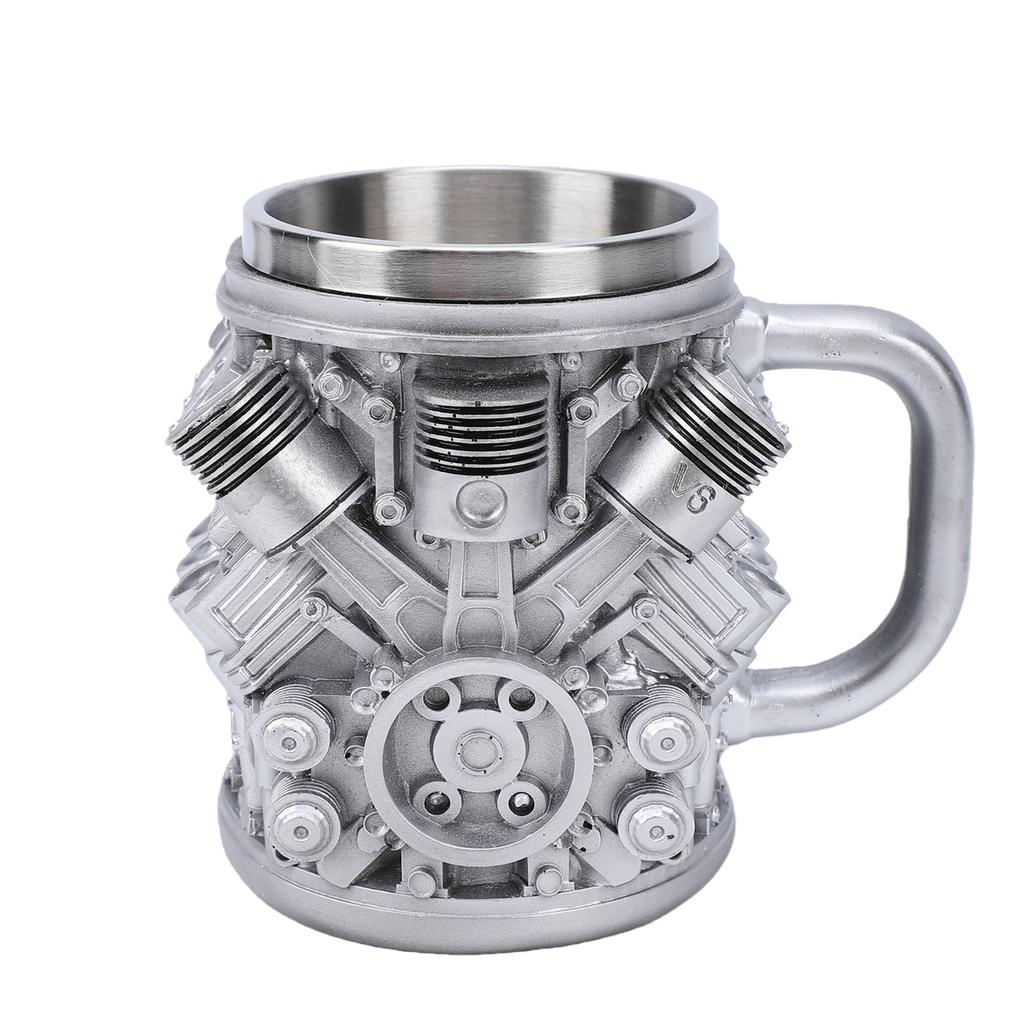 Coffee Mug Reusable Resin Stainless Steel Engine Coffee Cup with Ergonomic Handle for Present