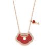 Gold CNC Guofeng Diamond Qilin Ruyi Necklace with Red Agate Fu Lu Pendant