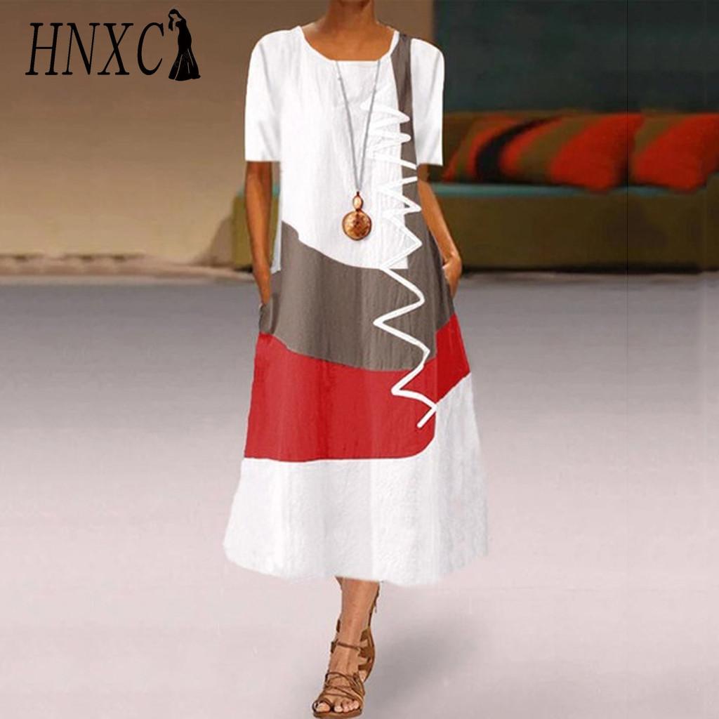 

HNXC Женская Мода Лето Весна Платья с Коротким Рукавом и Круглым Вырезом Повседневные XXL белый