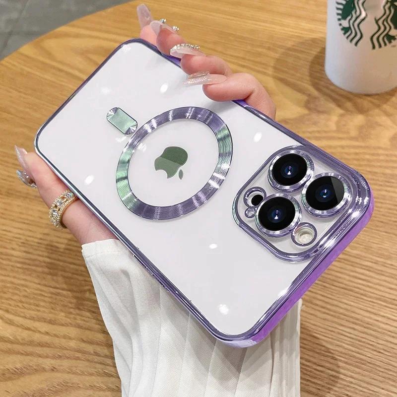 Magnetický Pokovovaný Obal Pre iPhone 16 15 14 Plus 13 12 11 Pro Max Sklo na Ochranné Sklo Objektívu Fotoaparátu Pre Kryt Bezdrôtovej Nabíjačky Magsafe