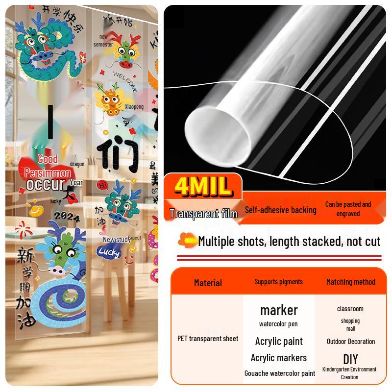 Kindergarten Art Glass Sticker: Transparent, Thickened, Plastic Canvas for Kids' Graffiti and Drawings