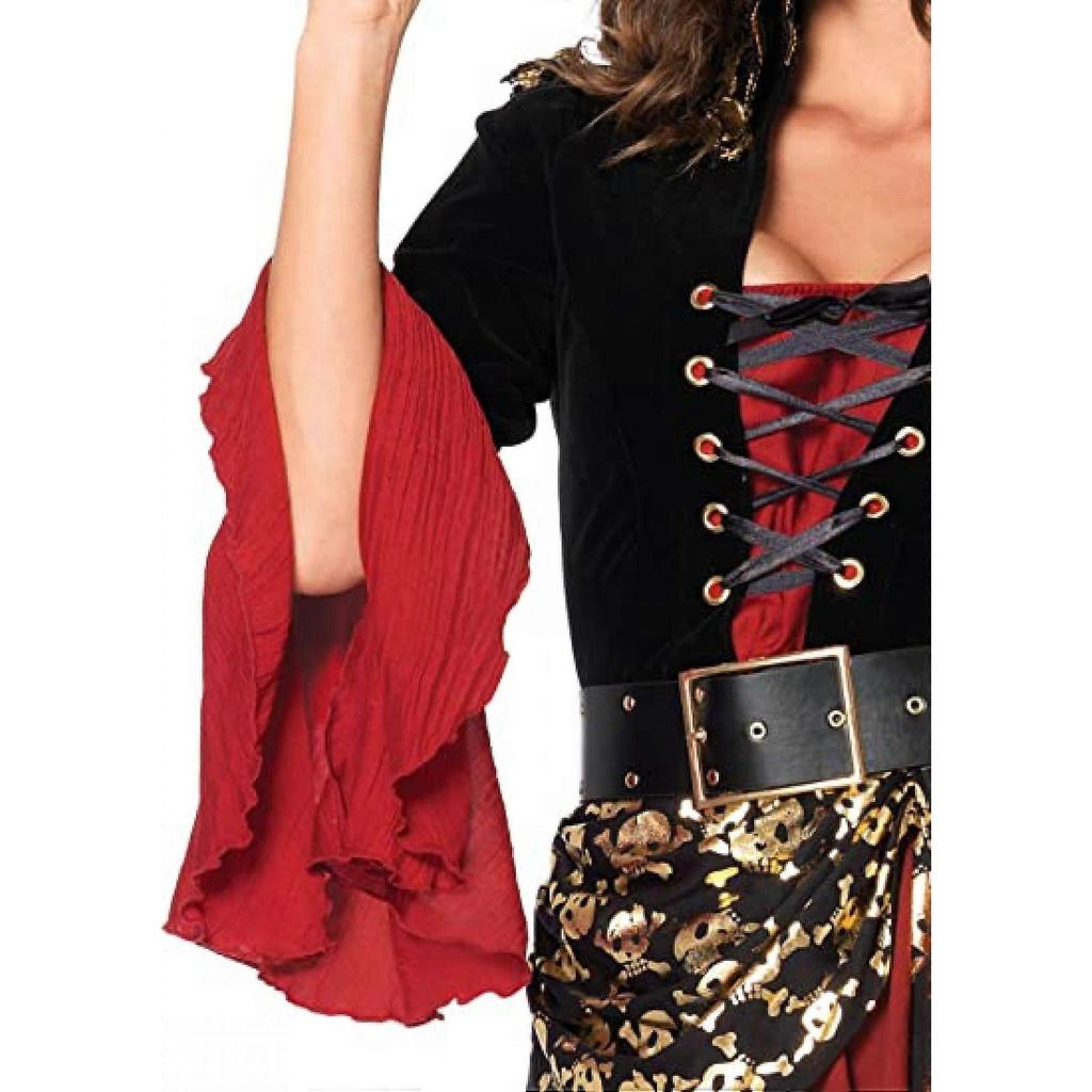 Costume da Donna Capitano Pirata di Mari Crudele con Fascia, Cintura, Cappello Attaccati, Nero/Borgogna, 2XL
