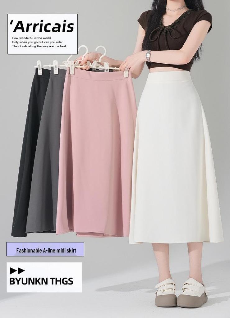 Plus Size Korean Style Slimming Black Skirt - Thin Material, Versatile, Solid Color, Spring/Summer