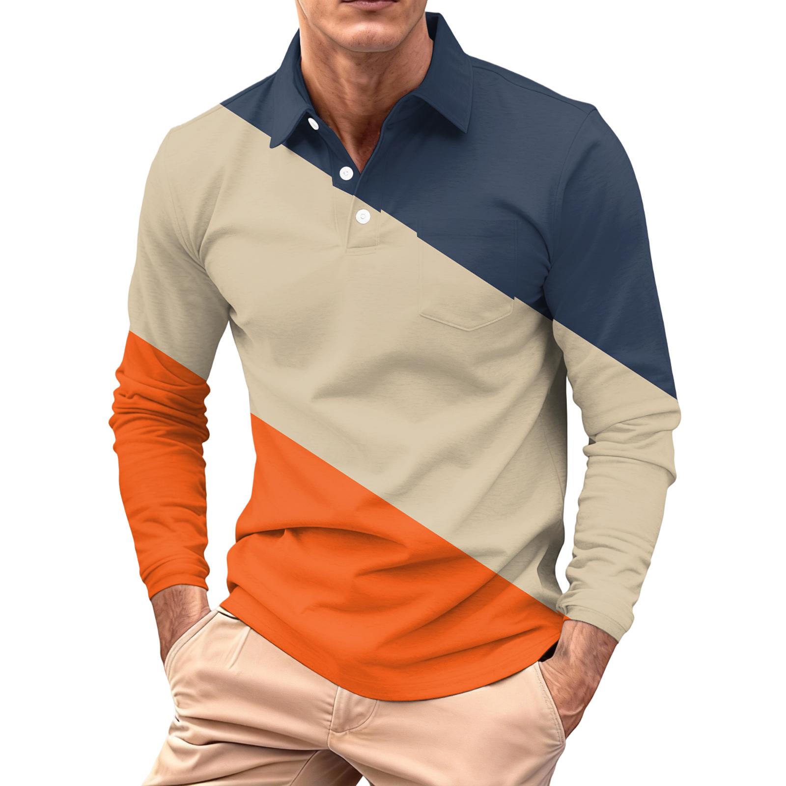 

Men s Long-sleeved Collared Button-down Pocket Casual Top XL шафрановий