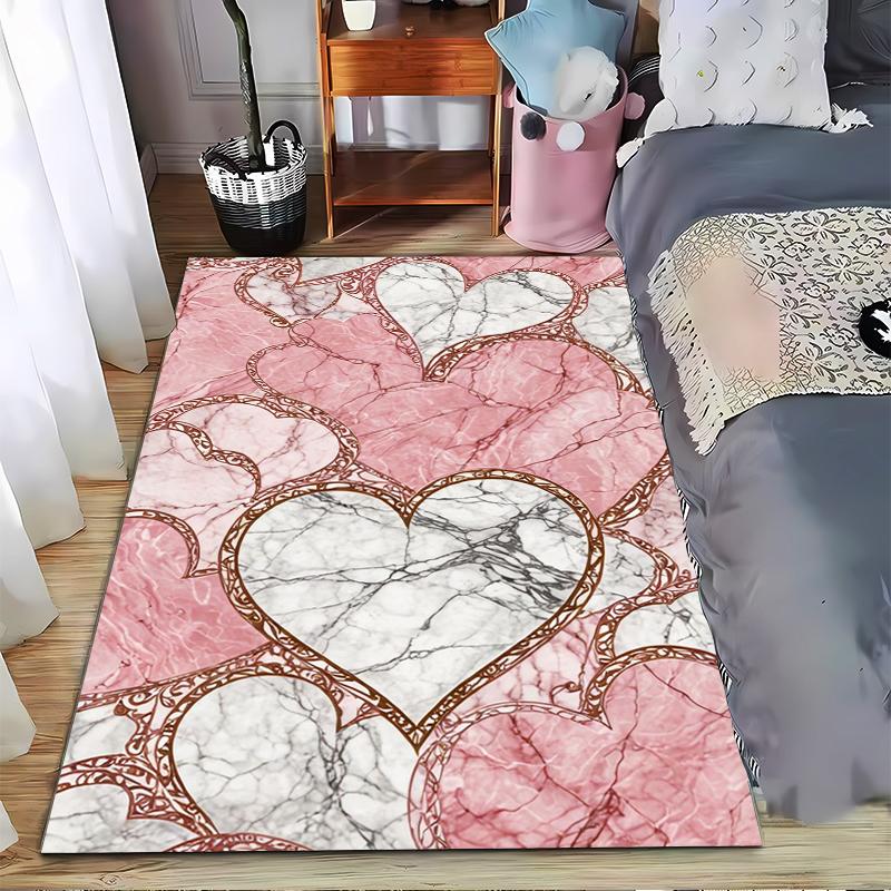Marble Heart Pattern Carpet, Pink and White Decorative Floor Rug Suitable for use as an anti-slip for living room bedroom sofas