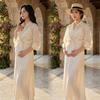 2026 Trendy French Maternity Set: Loose Shirt & Camisole Long Skirt