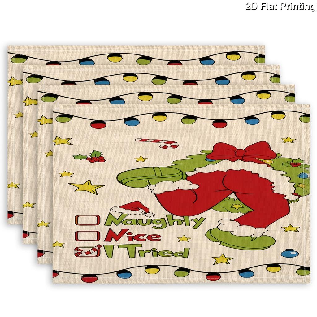 2D Flat 4pcs Santa Claus Christmas Placemats for Festive Table Decorations And Holiday Parties