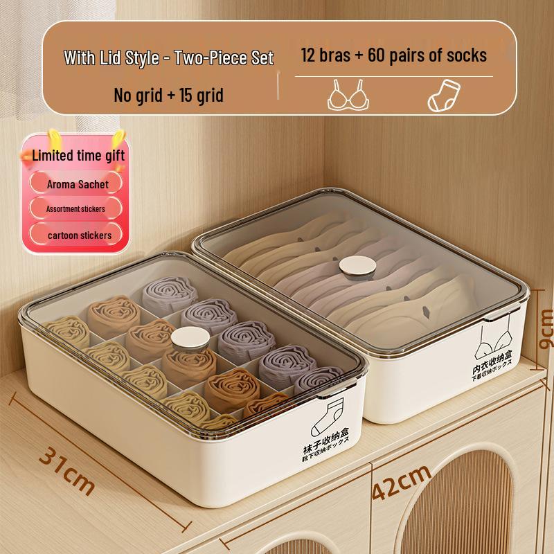 Three-in-One Dorm Underwear Organizer: Compartmented Box for Panties and Socks