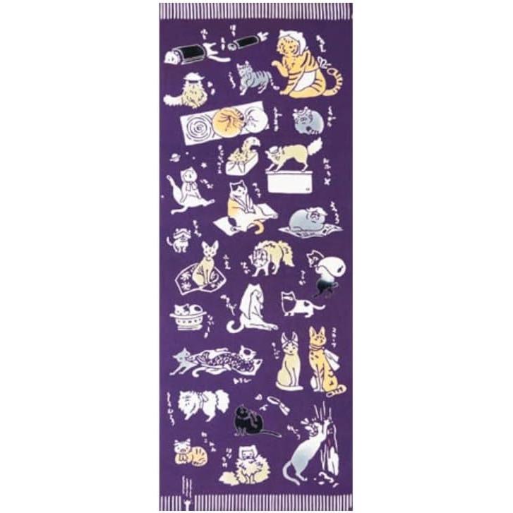 Todaya Shoten Tenugui Cotton Towel - Nashi-en Dye, Cat Pattern, 1526