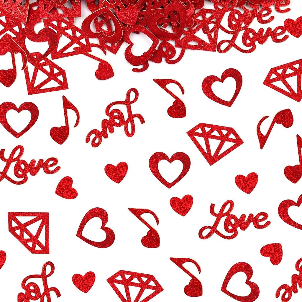 200PCS Valentine's Day Confetti Red Love Hearts Love Words Cupids Decor Confetti Valentines Glitter Paper Confetti for Valentines Day Party Favor