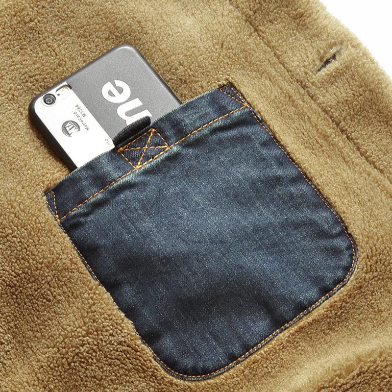 Herren Jeansjacke Fleece Dicke Winter Warme Windjacke Lässige Multi-Taschen Outwear Jeans Mantel Streetwear Männliche Cowboy-Kleidung