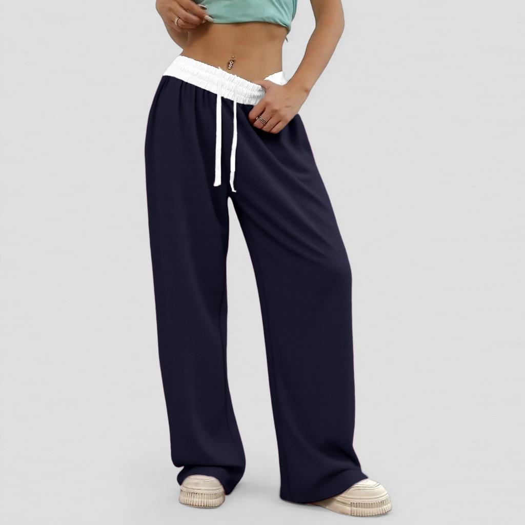 New Women's Color Block Drawstring Wide Leg Sweatpants, Loose Fit Casual Joggers with Elastic Waist for Yoga, Lounge and Street Style
