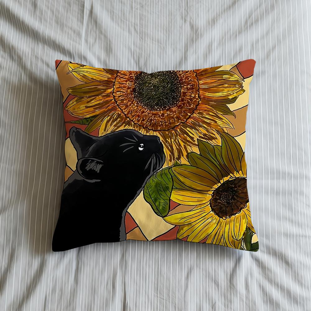 Cushion Cover Art Cat Soft Case For Sofa Living Room Sunflower Home Comfortable Office Decor Protective And Pillow Covers