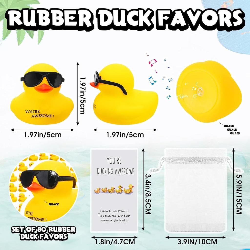 Jenaai 60 Sets Thank You Gift You're Ducking Awesome Cards Inspirational Mini Rubber Ducks with Glasses Bulk Employee Appreciation Gift for Cruises